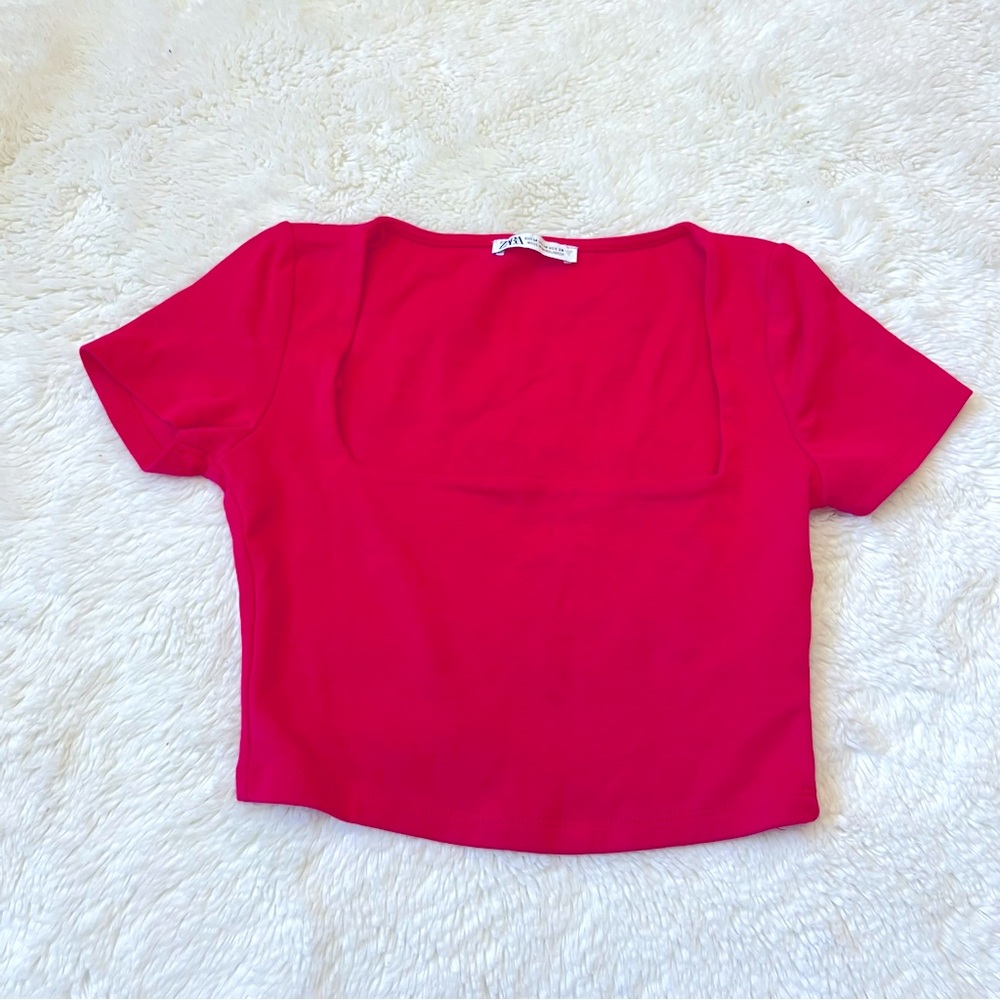 Zara square neck pink top